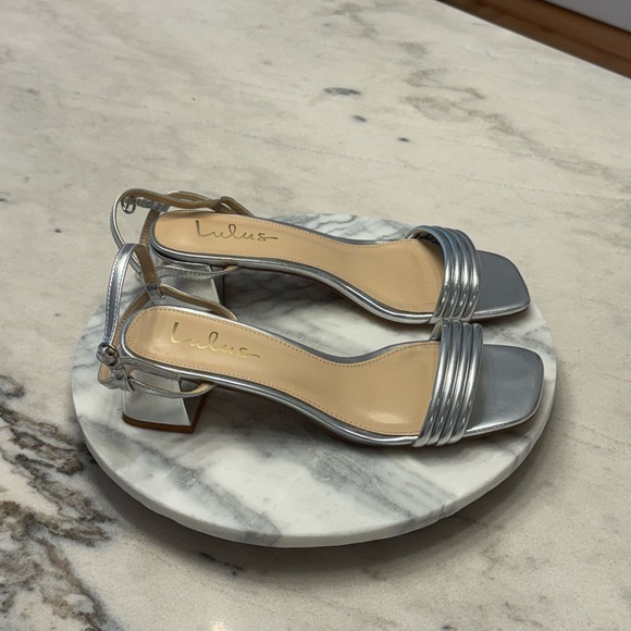 LULU’S • Metallic Silver Strappy Heels - Picture 7 of 8